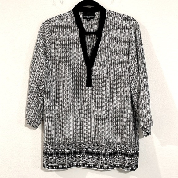 Cynthia Rowley Women Tunic Top 1X Black Abstract Print Coastal Grandma Preppy - Picture 1 of 14